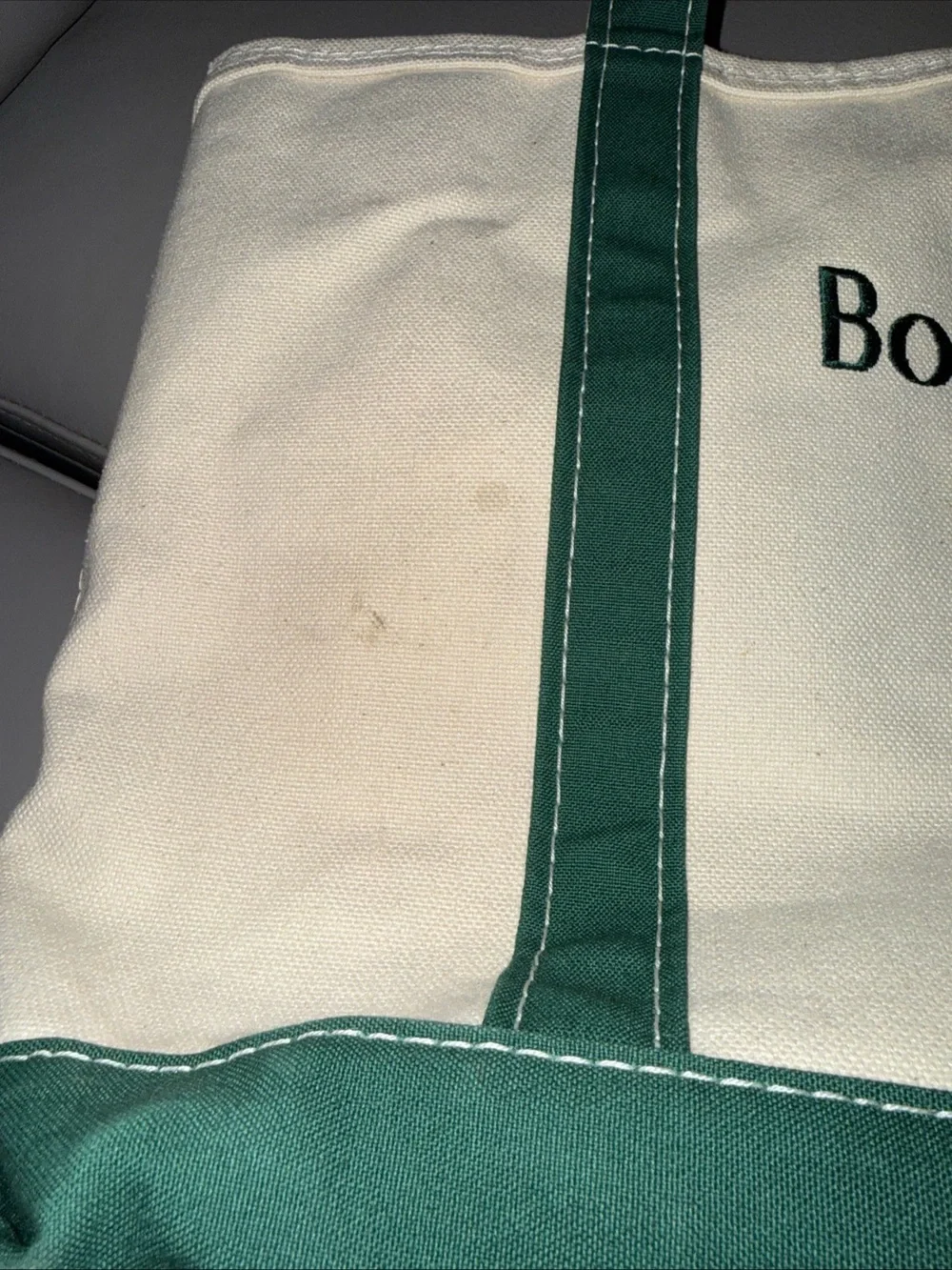 LL Bean Boat & Tote Bag Green and Cream